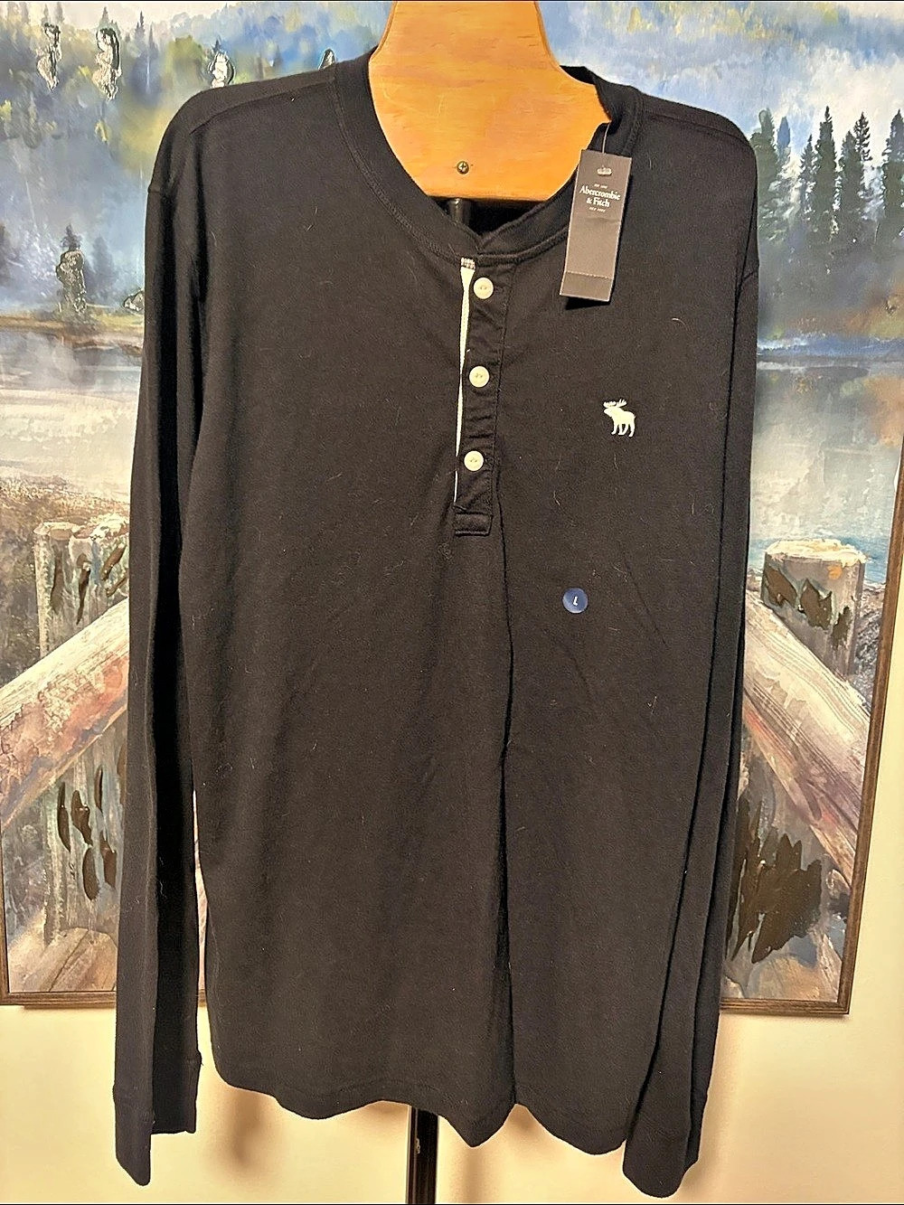 Abercrombie & Fitch Long Sleeve Icon Henley Men's Navy Long Sleeve Size Large